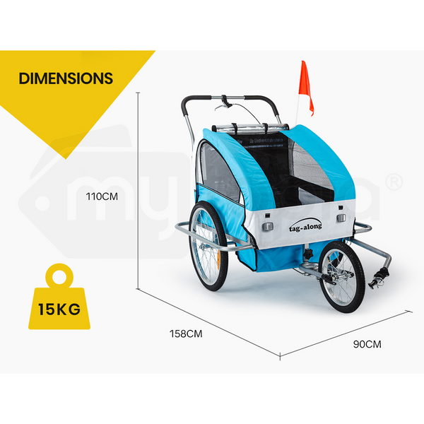 Tag Along Kids Bike Trailer Child Bicycle Pram Stroller Children Jogger Blue Trailers