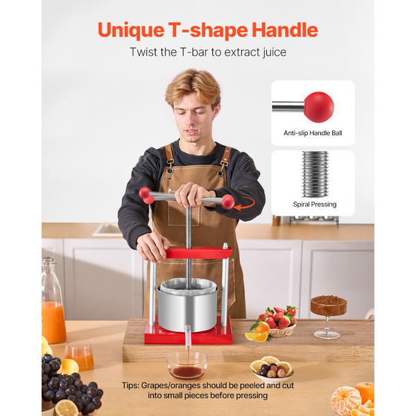 0.8 Gal / 3L Fruit Wine Press 2 Stainless Steel Barrels Manual Juice Maker Cider Apple Grape Tincture Honey Olive Oil Making With Handle For Outdoor K