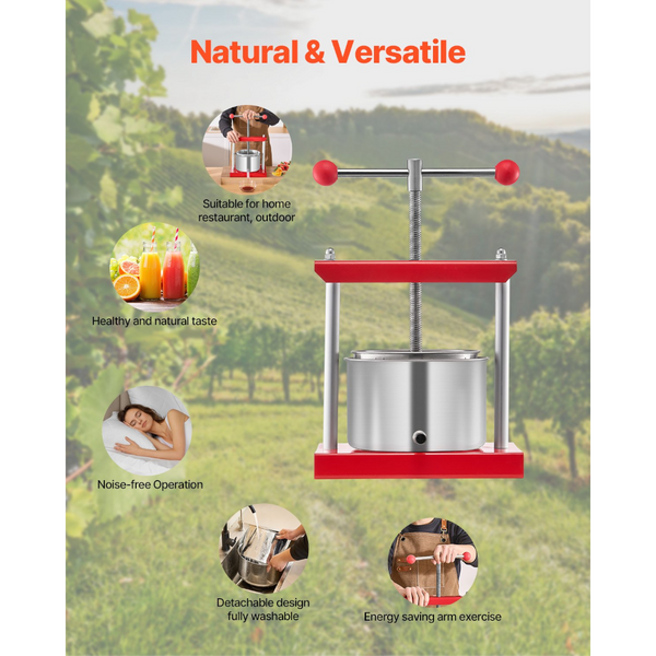 0.8 Gal / 3L Fruit Wine Press 2 Stainless Steel Barrels Manual Juice Maker Cider Apple Grape Tincture Honey Olive Oil Making With Handle For Outdoor K