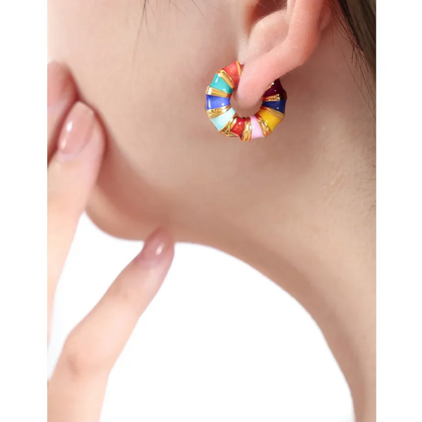Titanium Steel Enamel Hoop Earrings