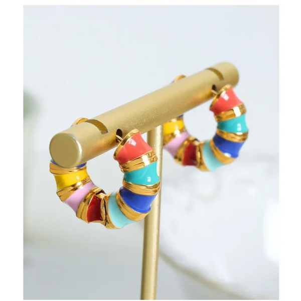 Titanium Steel Enamel Hoop Earrings