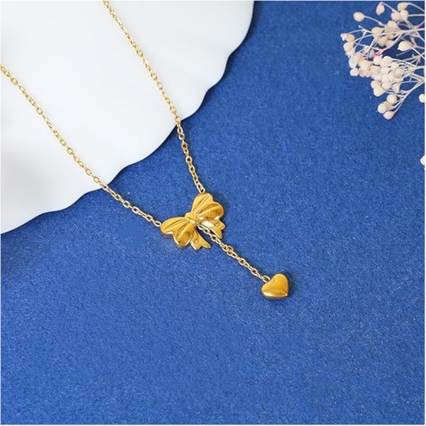 Titanium Steel Gold Plated Bow Pendant Necklace Necklaces & Pendants