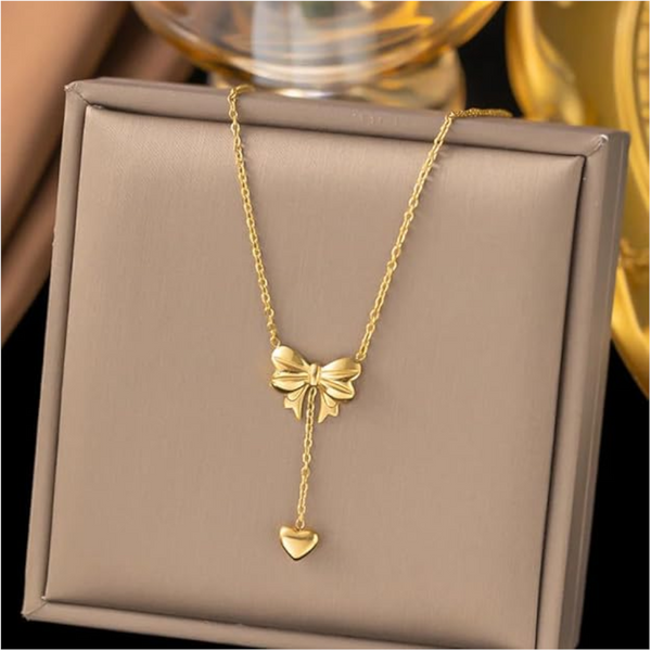 Titanium Steel Gold Plated Bow Pendant Necklace Necklaces & Pendants