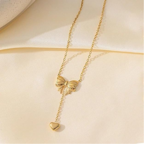 Titanium Steel Gold Plated Bow Pendant Necklace Necklaces & Pendants