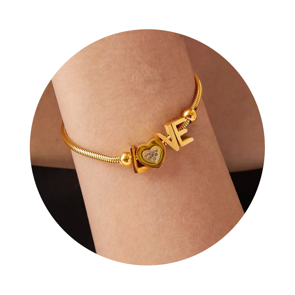Titanium Steel Rhinestone Letter Bracelet Bracelets