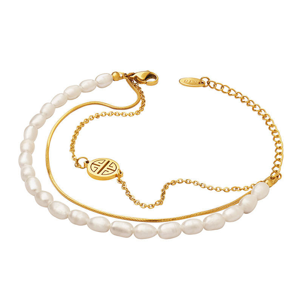 Titanium Steel Three Layered Pearl Bracelet Bracelets
