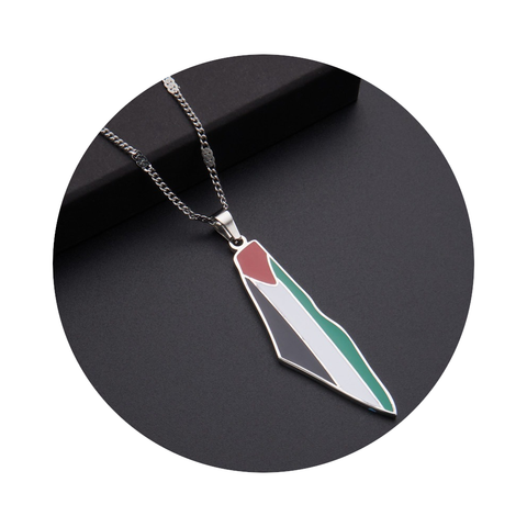 Veile Studios Titanium Steel Stainless Drip Glue Middle East Israel Palestine Map Pendant Necklace Necklaces & Pendants