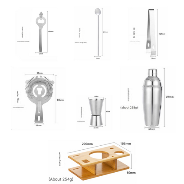 Cocktail Shakers & Sets Elosung 750Ml Piece Stainless Steel Cocktail Shaker Set With Bamboo Stand Bartender Kit