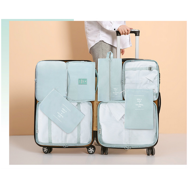 Light Blue Travel Packing Cube Set 7 Piece Luggage Organizer For Clothes Toiletries And Accessories Packing Organisers