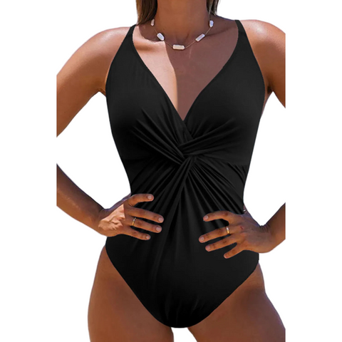 Twisted Crisscross V Neck One Piece Swimwear