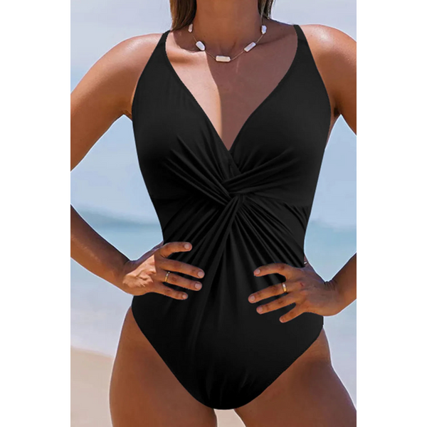 Twisted Crisscross V Neck One Piece Swimwear