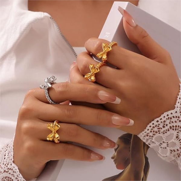 Twisted Titanium Steel Bow Ring Rings