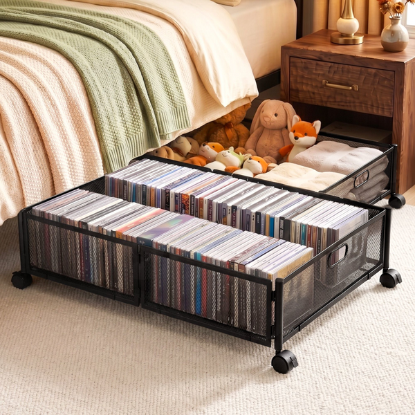 Artiss 2X Under Bed Storage Containers Metal Boxes With Wheels Black Other Bedding