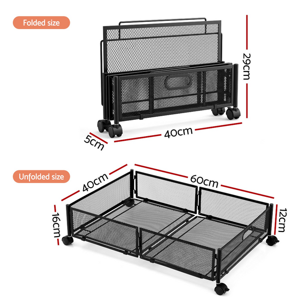 Artiss 2X Under Bed Storage Containers Metal Boxes With Wheels Black Other Bedding