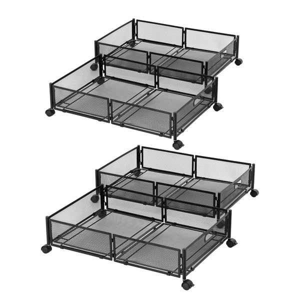 Artiss 4X Under Bed Storage Containers With Wheels Black Metal Mesh Storage Boxes