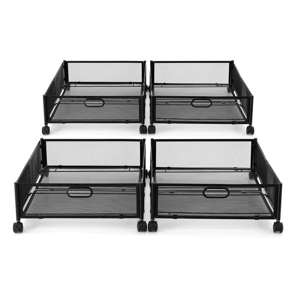 Artiss 4X Under Bed Storage Containers With Wheels Black Metal Mesh Storage Boxes