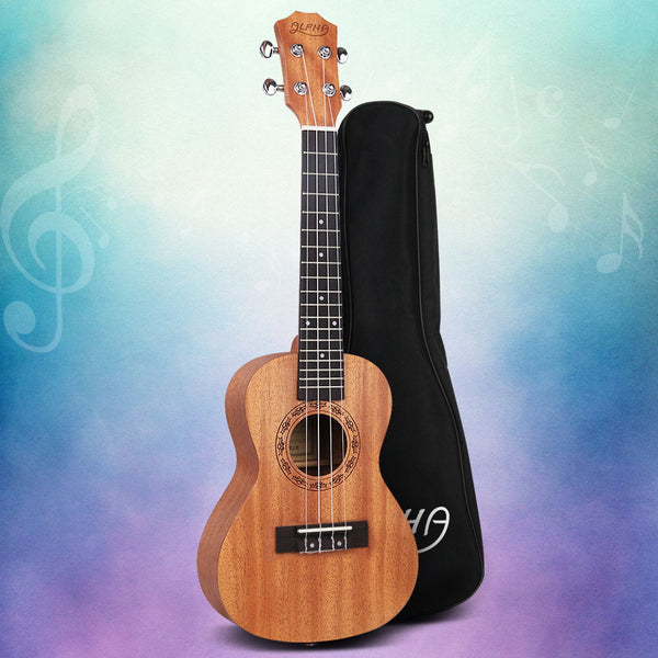Alpha 23" Ukulele Natural Mahogany Concert Beginner Gift W/ Carry Bag Ukuleles