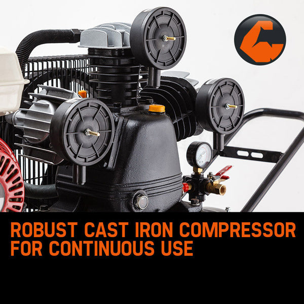 Unimac 8Hp Air Compressor 115Psi 120L Petrol Powered Industrial Conditioning Air Compressors