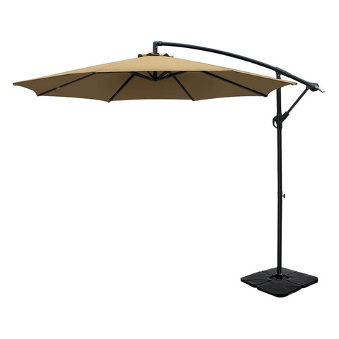 Instahut 3M Umbrella W/Base Outdoor Cantilever Beach Garden Patio Parasol Beige Patio Umbrellas