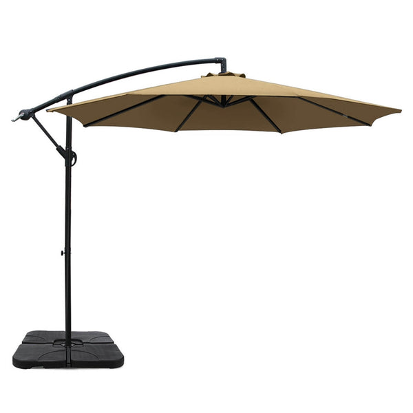 Instahut 3M Umbrella W/Base Outdoor Cantilever Beach Garden Patio Parasol Beige Patio Umbrellas