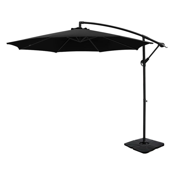 Instahut 3M Umbrella W/Base Outdoor Cantilever Beach Garden Patio Parasol Black Patio Umbrellas