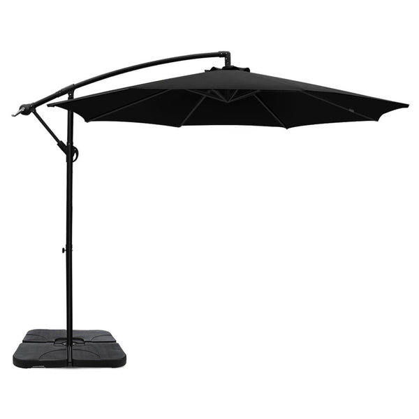 Instahut 3M Umbrella W/Base Outdoor Cantilever Beach Garden Patio Parasol Black Patio Umbrellas