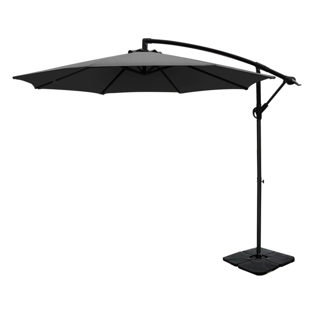 Instahut 3M Umbrella W/Base Outdoor Cantilever Beach Garden Patio Parasol Charcoal Patio Umbrellas