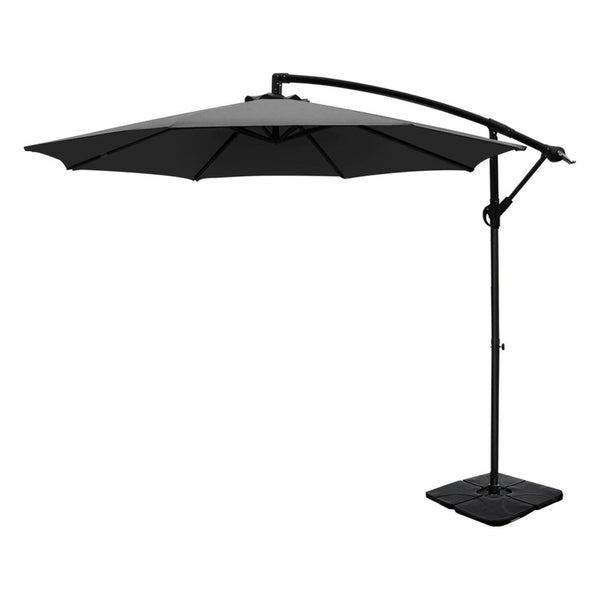 Instahut 3M Umbrella W/Base Outdoor Cantilever Beach Garden Patio Parasol Charcoal Patio Umbrellas