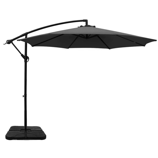 Instahut 3M Umbrella W/Base Outdoor Cantilever Beach Garden Patio Parasol Charcoal Patio Umbrellas