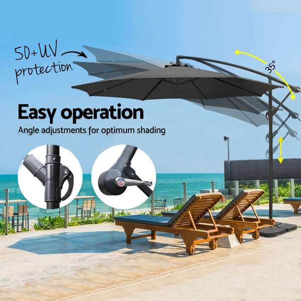 Instahut 3M Umbrella W/Base Outdoor Cantilever Beach Garden Patio Parasol Charcoal Patio Umbrellas