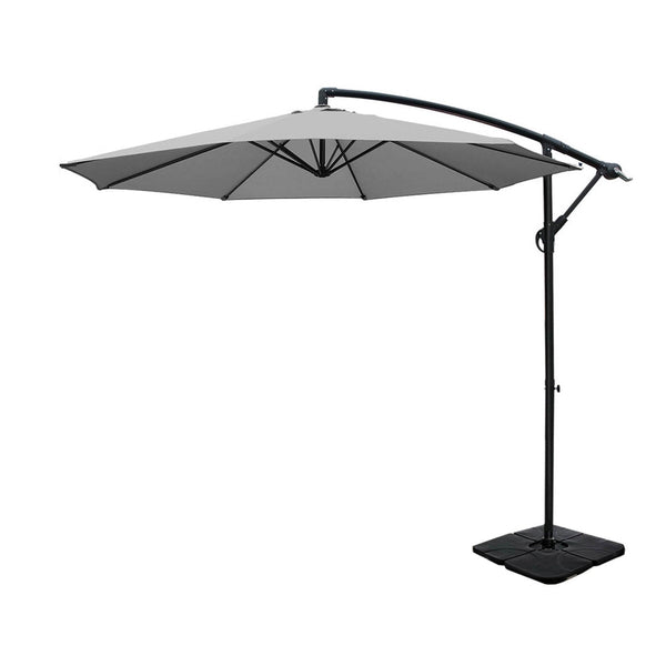 Instahut Umbrella Outdoor Umbrellas Cantilever Sun Stand Uv Garden Base Grey 3M Patio Umbrellas