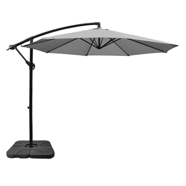 Instahut Umbrella Outdoor Umbrellas Cantilever Sun Stand Uv Garden Base Grey 3M Patio Umbrellas