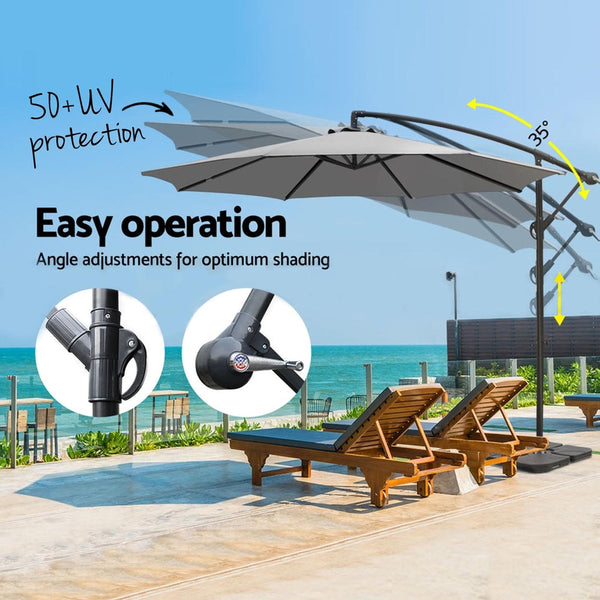 Instahut Umbrella Outdoor Umbrellas Cantilever Sun Stand Uv Garden Base Grey 3M Patio Umbrellas