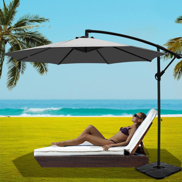 Instahut Umbrella Outdoor Umbrellas Cantilever Sun Stand Uv Garden Base Grey 3M Patio Umbrellas