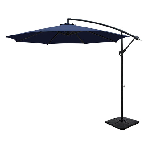 Instahut 3M Umbrella W/Base Outdoor Cantilever Beach Garden Patio Parasol Navy Patio Umbrellas