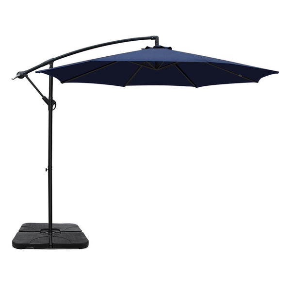 Instahut 3M Umbrella W/Base Outdoor Cantilever Beach Garden Patio Parasol Navy Patio Umbrellas