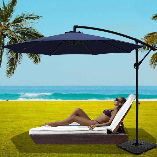 Instahut 3M Umbrella W/Base Outdoor Cantilever Beach Garden Patio Parasol Navy Patio Umbrellas