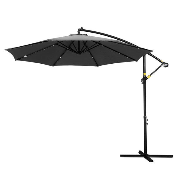Instahut Outdoor Umbrella 3M Cantilever Beach Led Garden Shade Patio Charcoal Patio Umbrellas