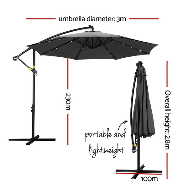 Instahut Outdoor Umbrella 3M Cantilever Beach Led Garden Shade Patio Charcoal Patio Umbrellas