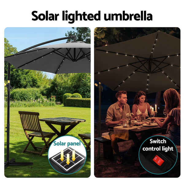 Instahut Outdoor Umbrella 3M Cantilever Beach Led Garden Shade Patio Charcoal Patio Umbrellas