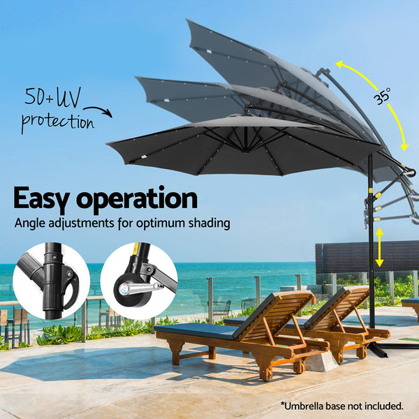 Instahut Outdoor Umbrella 3M Cantilever Beach Led Garden Shade Patio Charcoal Patio Umbrellas