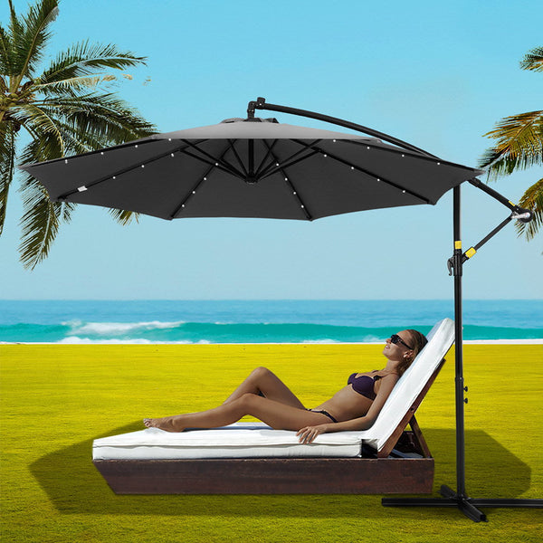 Instahut Outdoor Umbrella 3M Cantilever Beach Led Garden Shade Patio Charcoal Patio Umbrellas