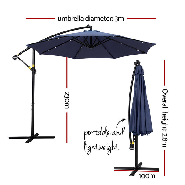 Instahut Outdoor Umbrella 3M Cantilever Beach Led Umbrellas Garden Shade Patio Patio Umbrellas