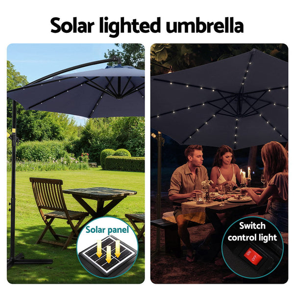 Instahut Outdoor Umbrella 3M Cantilever Beach Led Umbrellas Garden Shade Patio Patio Umbrellas