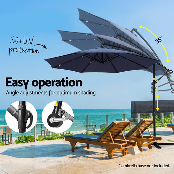Instahut Outdoor Umbrella 3M Cantilever Beach Led Umbrellas Garden Shade Patio Patio Umbrellas
