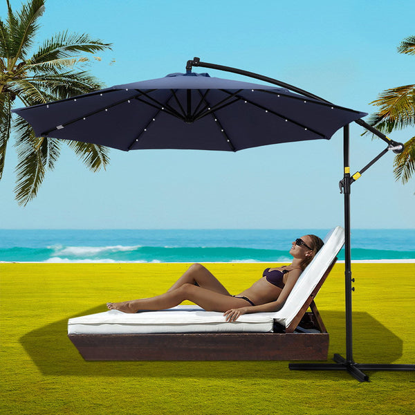 Instahut Outdoor Umbrella 3M Cantilever Beach Led Umbrellas Garden Shade Patio Patio Umbrellas