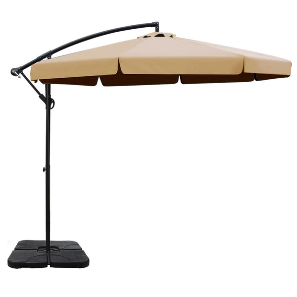 Instahut 3M Outdoor Umbrella W/Base Cantilever Garden Beach Patio Beige Patio Umbrellas