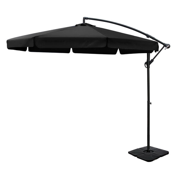 Instahut 3M Outdoor Umbrella W/Base Cantilever Garden Beach Patio Black Patio Umbrellas