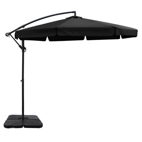 Instahut 3M Outdoor Umbrella W/Base Cantilever Garden Beach Patio Black Patio Umbrellas