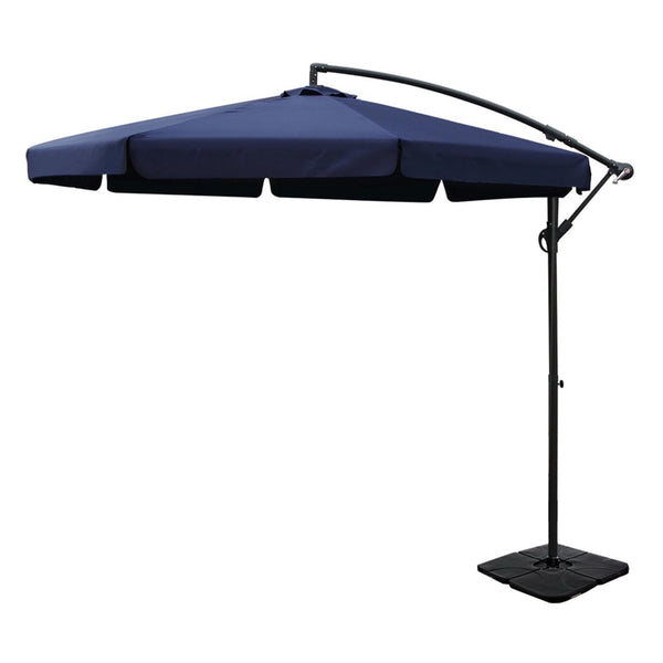 Instahut 3M Outdoor Umbrella W/Base Cantilever Garden Beach Patio Navy Patio Umbrellas